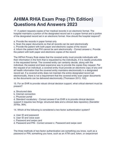 Solution Ahima Rhia Exam Prep 7th Edition Questions And Answers 2023