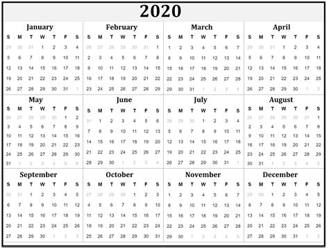 Take Printable 2020 Yearly Calendar With Boxes Calendar Printables