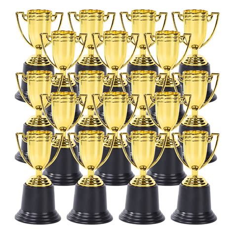 Tzou Mini Trophies 24 Pack With Stickers 5 Inch Children Plastic Gold