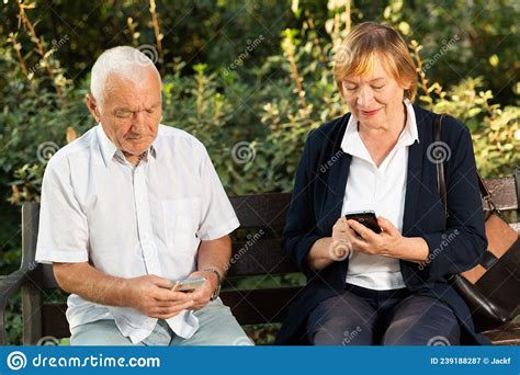 Senior Couple Using Smartphones Stock Image Image Of Mobile Online 239188287