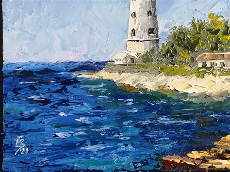Lighthouse Painting Seascape Original Art Landscape Coastal Etsy
