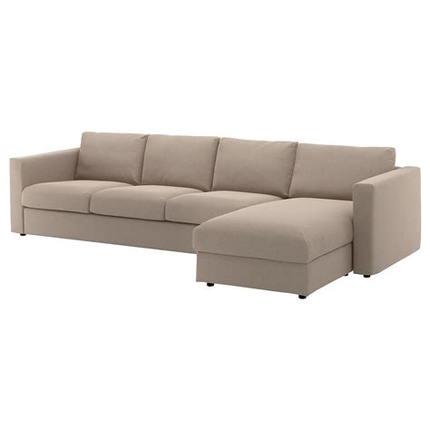 VIMLE Trekk til 4-seters sofa - med sjeselong, Tallmyra beige - IKEA
