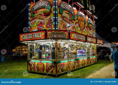 Carnival Food Stand Lit Up At Night Stock Image Image Of Sign Stand