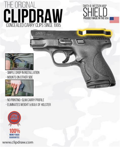 Clipdraw Sandw Mandp Shield 9mm And 40 Concealed Carry Iwb Belt Clip Draw