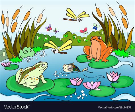Wetland Landscape With Animals For Adults Vector Image