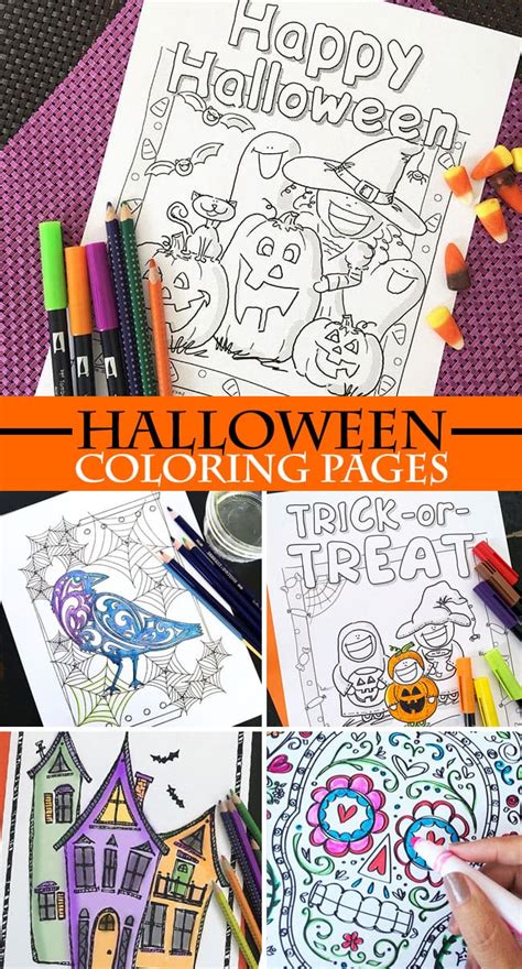 Haunted house coloring page at dover publications. Cute Halloween Coloring Pages - 100 Directions