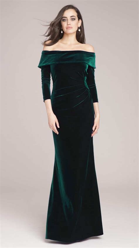 Buy Green Velvet Off Shoulder Dress In Stock