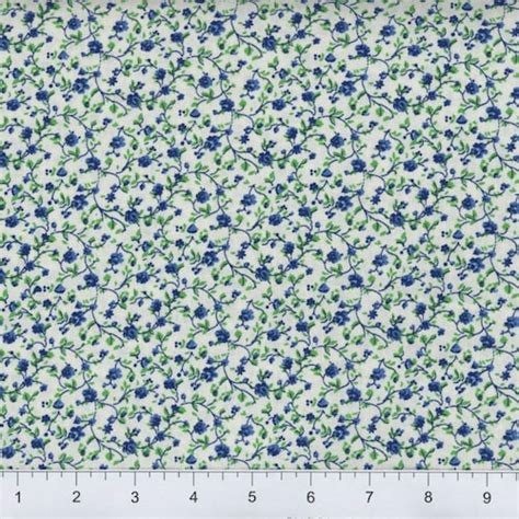 Blue And White Calico 100 Quilt Cotton Fabric By The Yard Etsy