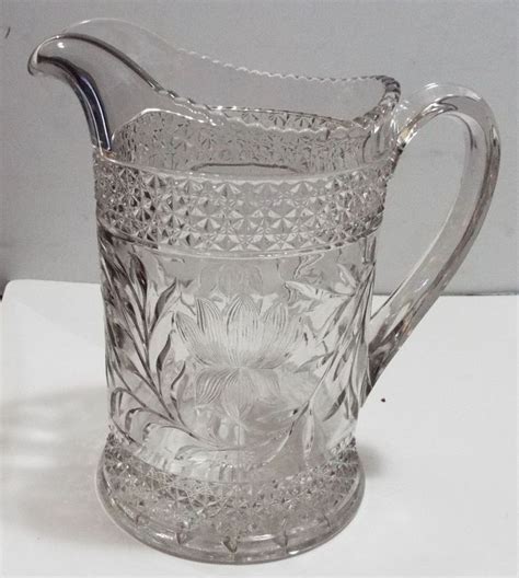 Eapg Indiana Glass Rosepoint Band And Water Lily 8 1 2 Pitcher Indiana Glass Glass Water Lily