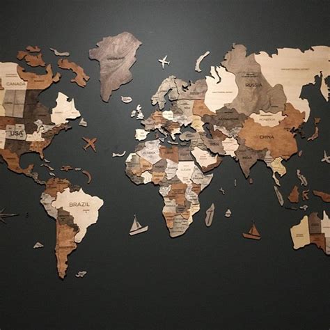 Mapa Del Mundo Arte De Pared Decoración De Pared De Madera Etsy
