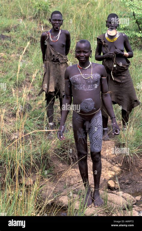 Afrika Äthiopien Murle Surma Stammesangehörigen Stockfoto Bild