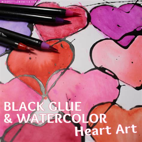 Black Glue And Watercolor Heart Art Project Messy Little Monster
