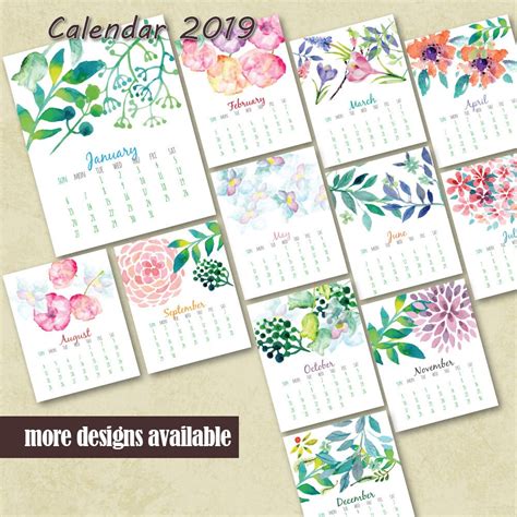 Hand Painted Watercolor Calendar Monthly Calendar Printable Etsy