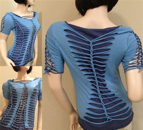 Distressed hooters t shirt vintage diy worn in tee 11. cut up t shirt designs slashes | ... Fringe Slash Ripped Distressed Punk Sexy CUT UP Shirt TOP M ...