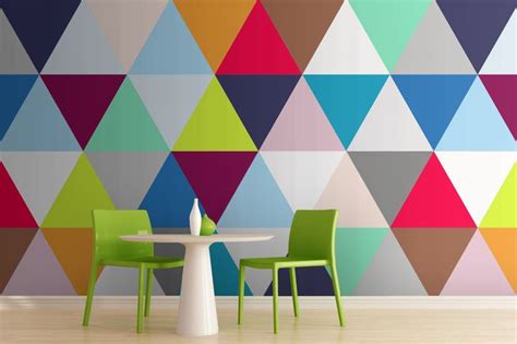 Multicoloured Triangles Geometric Wallpaper Geometric Wall Geometric