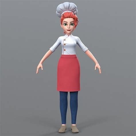 3d model waitress cartoon chef vr ar low poly cgtrader