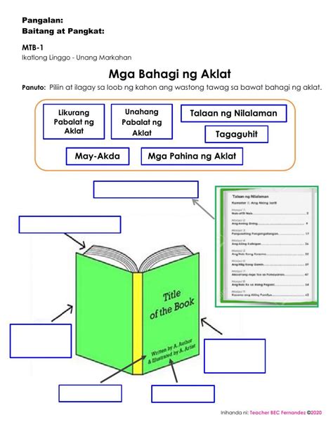 Mga Bahagi Ng Aklat Online Exercise For Live Worksheets