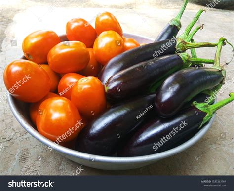 Fresh Healthy Tomato Brinjals Isolated Basket Stock Photo 1533363764