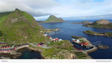 Tourist Resort Of Mortsund On Lofoten Islands In Norway Aerial View