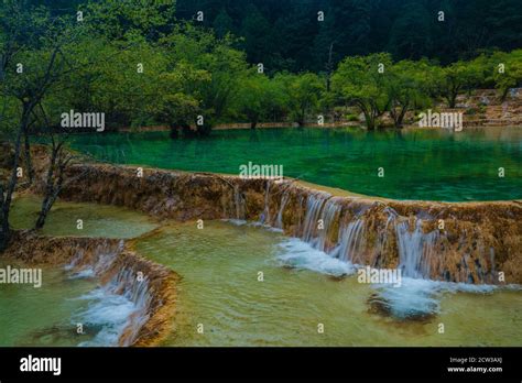 The Small Waterfalls And Colorful Pools In Huanglong Valley Sichuan