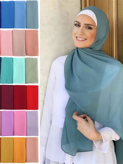 Muslim Bubble Chiffon Hijab Scarf Women Solid Color Soft Long Shawls And Wraps Georgette Islamic