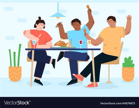 Flat Design People Eating Together Royalty Free Vector Image