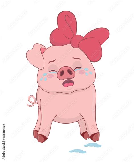Piggy Cartoon Sticker Smiley Sad Crying Pig With Tears Stock Vector