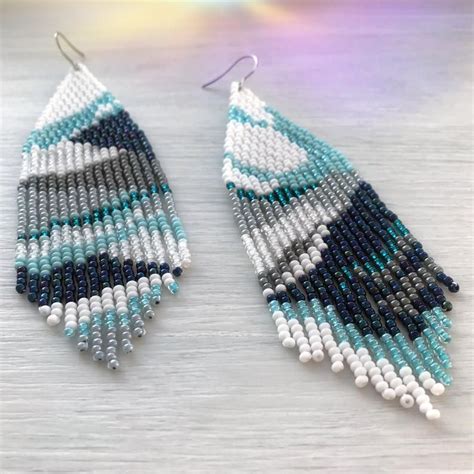 Abstract Beaded Earrings Oversized White Gray Turquoise Etsy In 2020