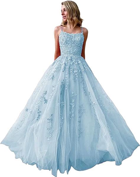 Lace Appliques Prom Dress Spaghetti Straps Tulle Bridesmaid Dresses