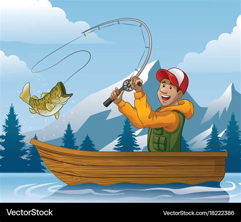 Cartoon Of Man Fishing In Boat Royalty Free Vector Image
