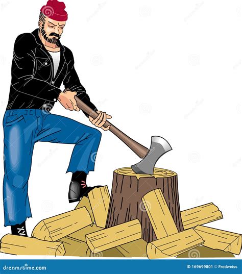 Axe Chopping Firewood Royalty Free Cartoon 14555678
