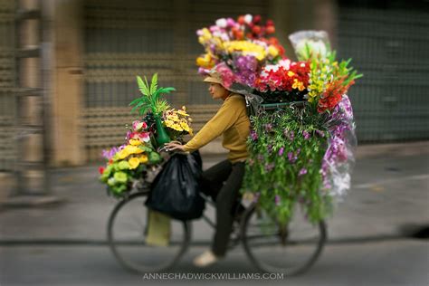 A Vietnamese Woman Bikes To Flower Market Loaded With