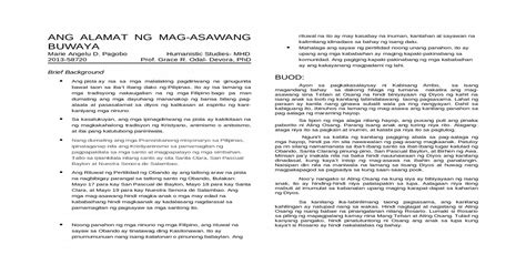 Ang Alamat Ng Magasawang Buwaya Docx Document
