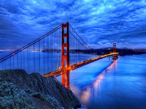 Download Hdr Blue Light Dusk San Francisco Bridge Man Made Golden Gate