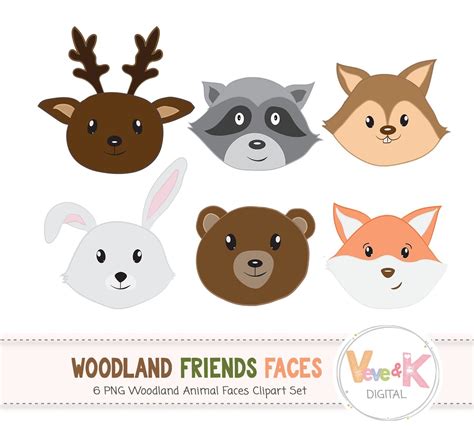 Forest Animals Faces Woodland Animals Clipart Deer Fox