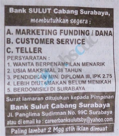823 lowongan kerja jawa timur bulan januari 2021. Rekrutmen PT Bank Pembangunan Daerah Sulawesi Utara (Bank ...