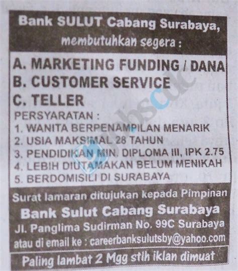 Yang mana mungkin belum mendapatkan jawaban yang cocok dan sesuai. Rekrutmen PT Bank Pembangunan Daerah Sulawesi Utara (Bank Sulut) | Posisi Teller, Customer ...