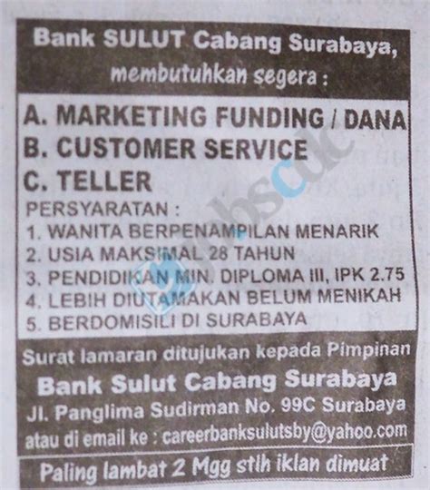 Temukan loker semarang sesuai minat dan bakat anda di lokersemar.id. Rekrutmen PT Bank Pembangunan Daerah Sulawesi Utara (Bank ...