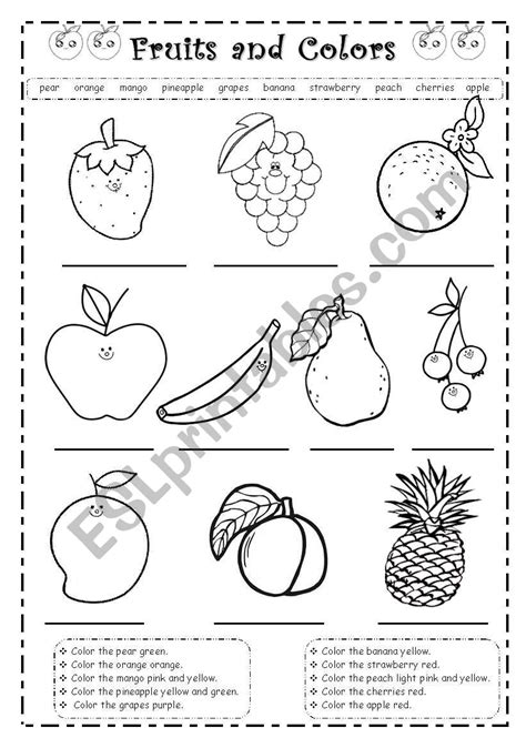Fruits And Colors Esl Worksheet By Blizzard1