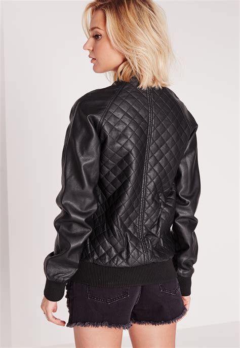 Missguided Quilted Faux Leather Bomber Jacket Black Lyst