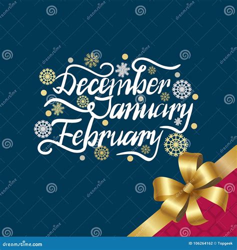December January February Winter Month Inscription Stock Vector