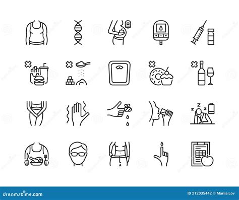 Diabetes Flat Line Icon Set Vector Illustration Diabetes Symptoms And