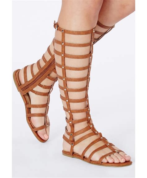 Lyst Missguided Kendy Metallic Caged Gladiator Sandals In Tan In Brown