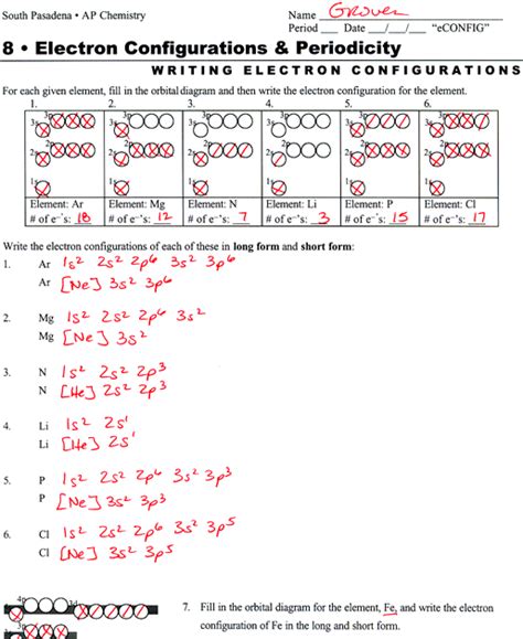 A) k+ (long hand notation): Electron Configuration Practice Worksheet Answer Key ...
