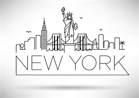 20 Usa Cities Linear Skyline New York Drawing Travel Drawing City