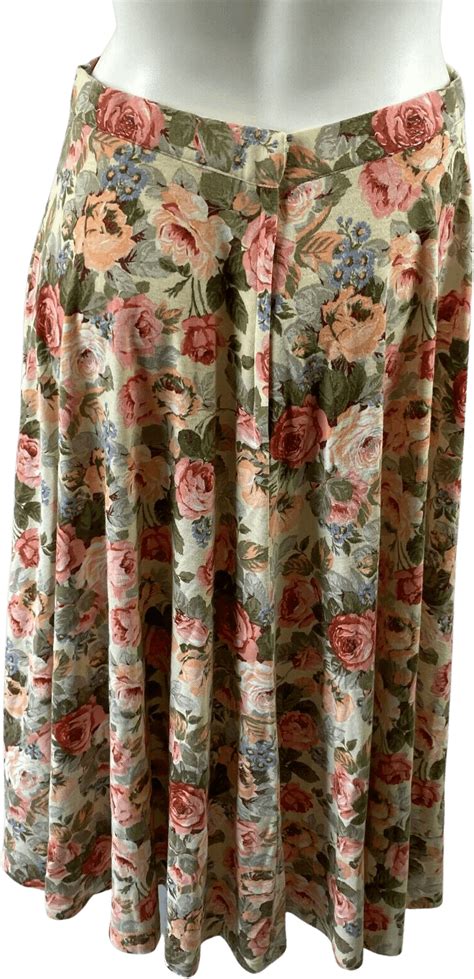 Vintage 80s Pink Rose Garden Floral Print Long Prairie Skirt Shop