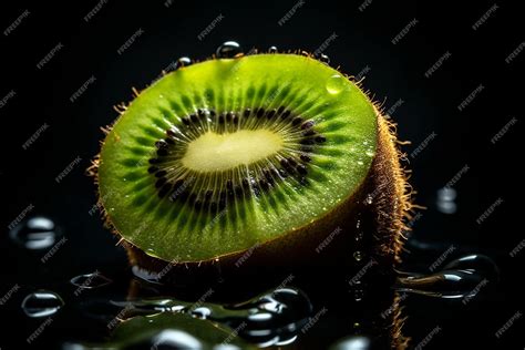 Premium Ai Image Kiwi A Slice Of Fresh Kiwi Fruit Covered In Water