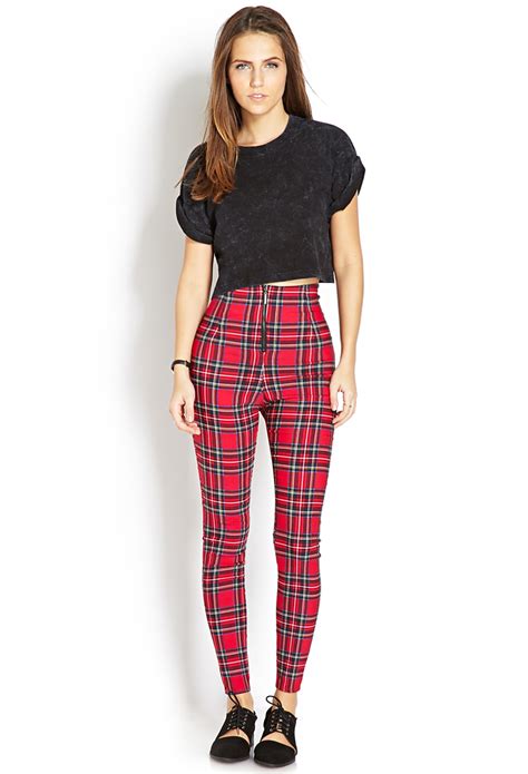 Lyst Forever 21 Highwaisted Plaid Pants In Red