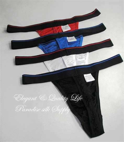 Sexy New Pure Silk Knit Underwear Mens Thong Wide Elastic Waistband Thong Underwear Men