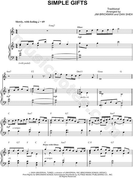 Jim Brickman Simple Ts Sheet Music Flute Violin Oboe Or